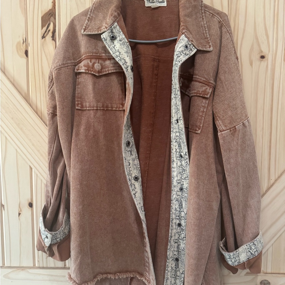 Blushing Brunette Brown Denim Jacket with Patterned Lining